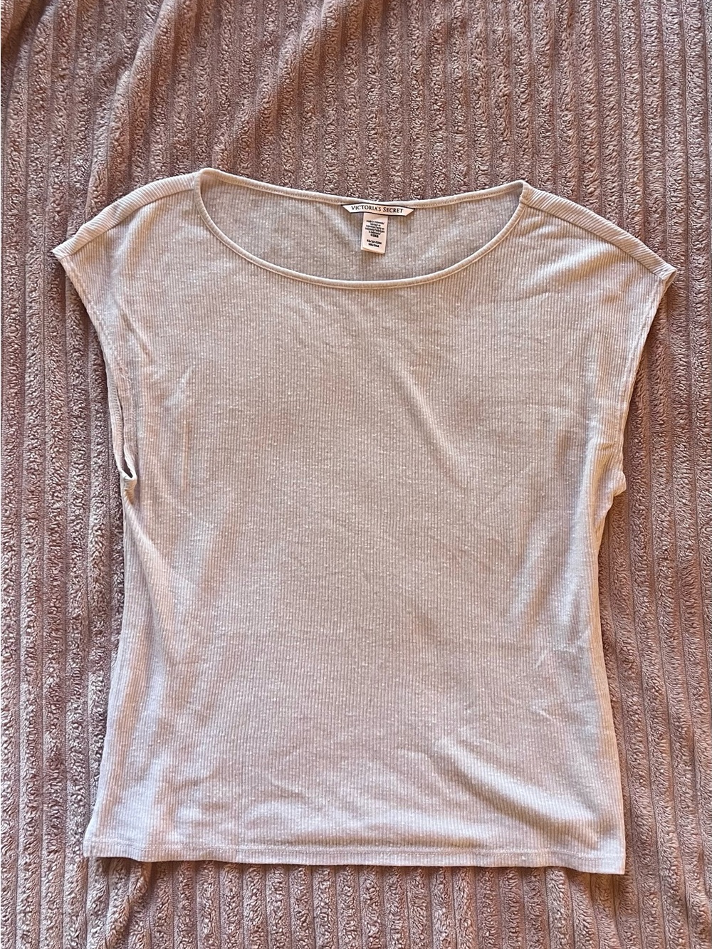 Victoria's Secret Light Gray Ribbed Cap-Sleeve Top